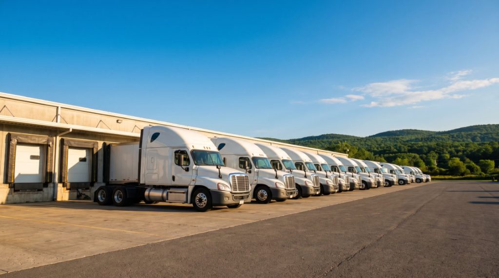 Trucking depot on a sunny morning
