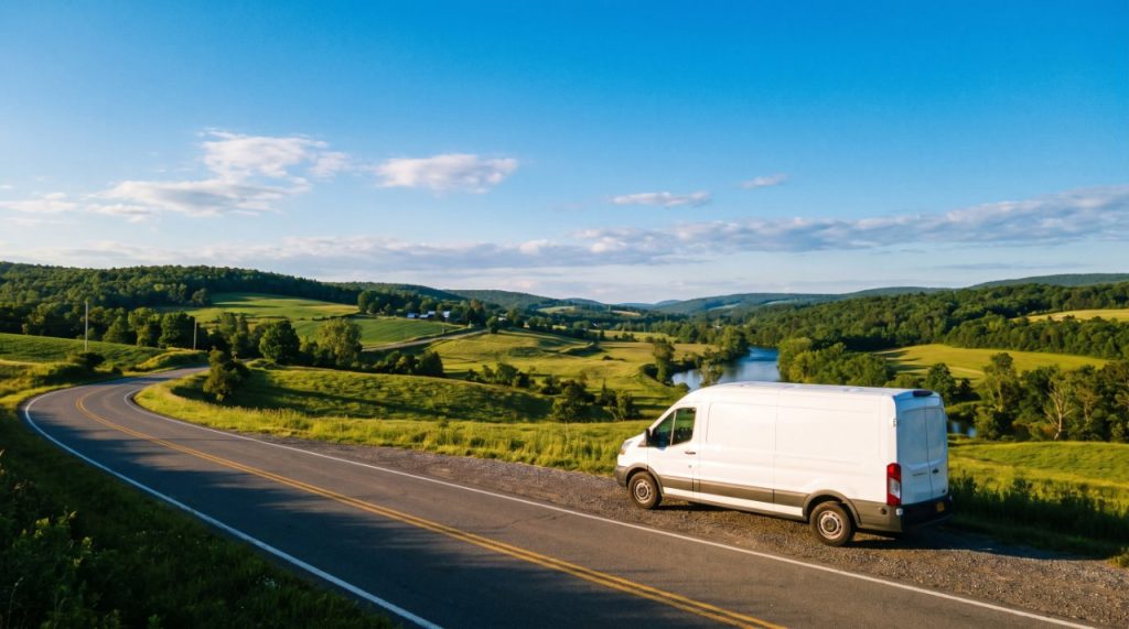 Unbranded vehicle on an upstate New York road